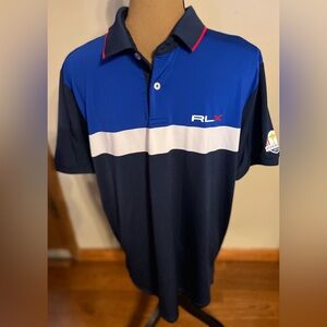 RLX Ralph Lauren Shirt Mens Med Blue Golf Ryder Cup 2014 Near Perfect Cond